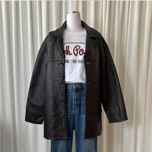 Vintage Dark Brown Leather Jacket | Boxy 90s Streetwear size Large.
